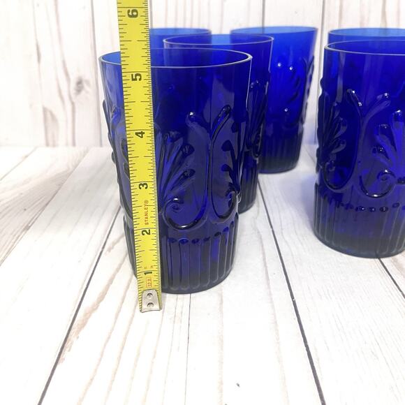 Rare Baroque Revival Cobalt Blue Pressed Glass Tumblers MCM Portuguese Style (6) - Picture 9 of 10